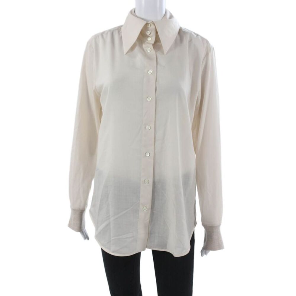 Lorena Antoniazzi Women Tunic Button-Up Collared Wool Beige Longsleeve Size 44